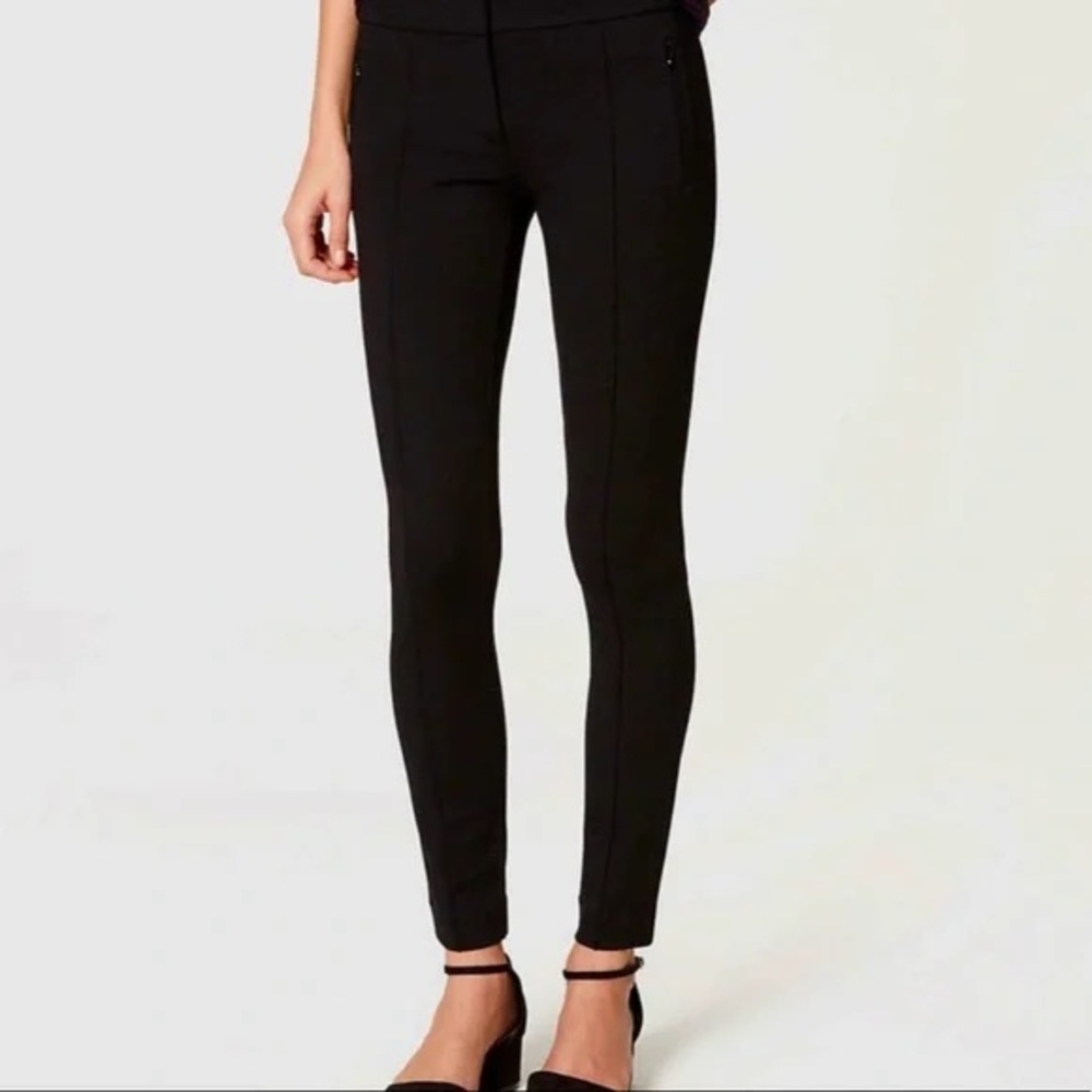 Ann Taylor LOFT Black Skinny Ankle Pant Zip Pockets Thick Knit Stretch